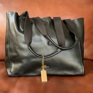 Coach Saddle black Leather Derby Tote Bag F58660